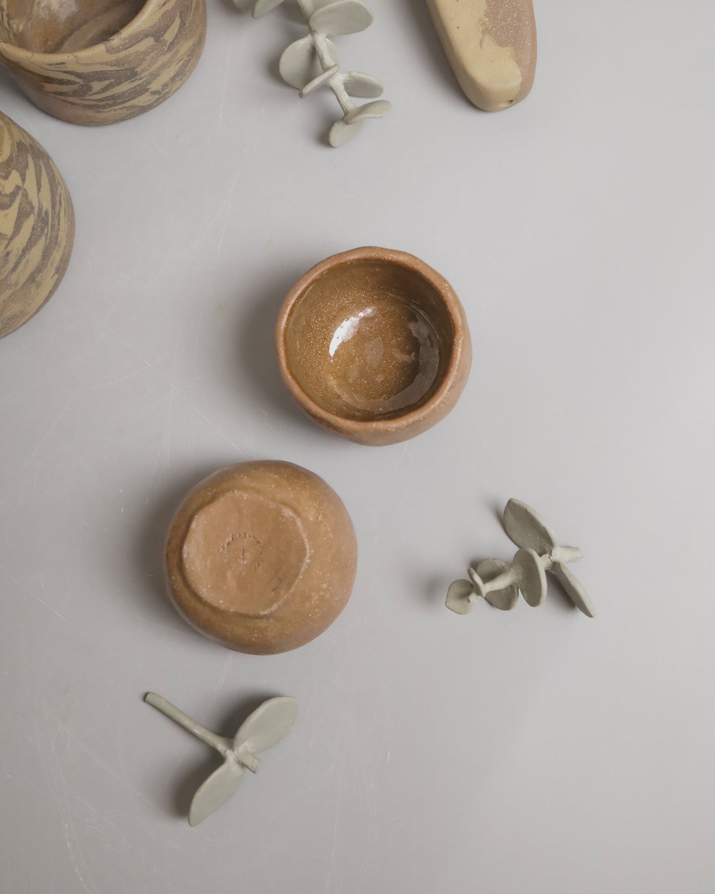 handbuilt small cups - brown