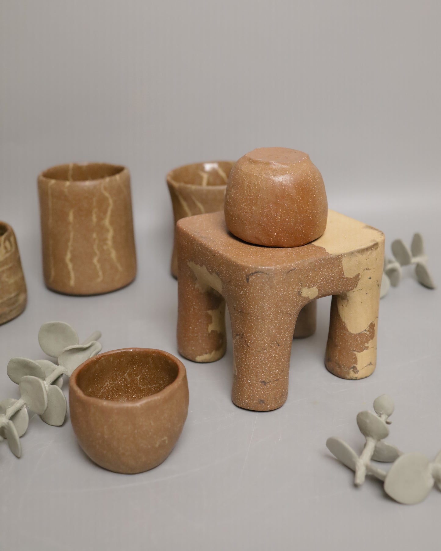 handbuilt small cups - brown