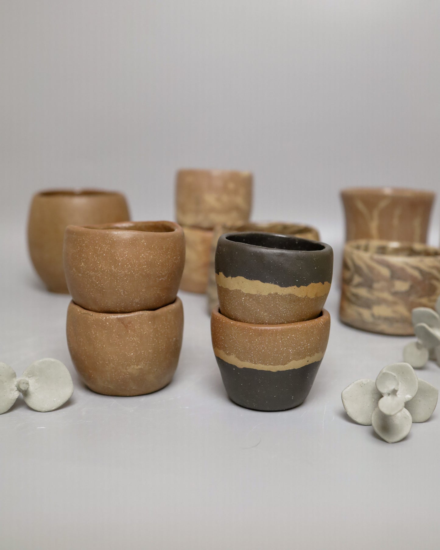 handbuilt small cups - brown
