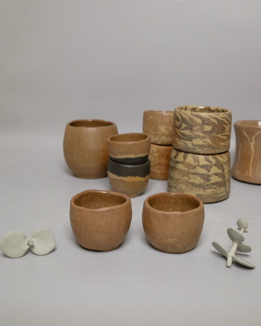 handbuilt small cups - brown