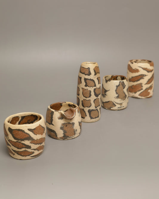 Animal print inspired part ii - leopard print tall vessel with kintsugi repair